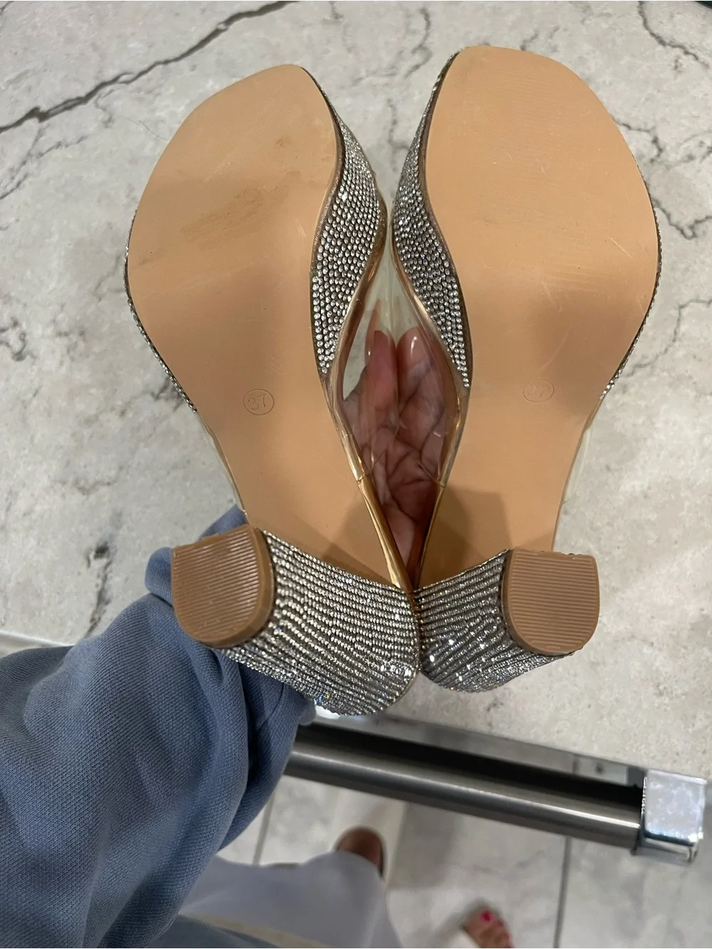 Laila Ikai Rose Gold Crystal Platform Heels with Clear Straps